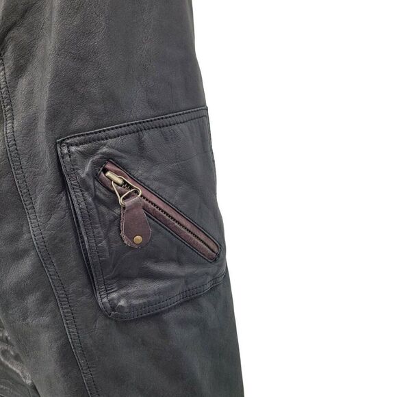 Vintage Genuine Leather Flight Jacket Mens 48 Black Detailed Pockets Steampunk - Picture 7 of 16